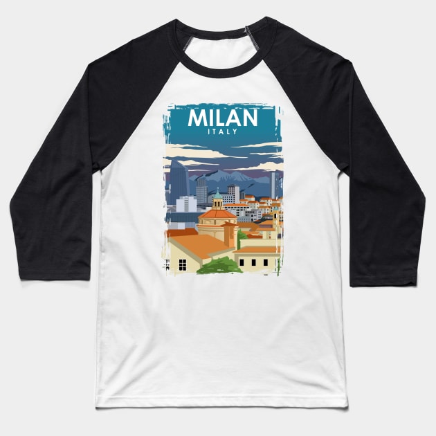 Milan Italy Vintage Minimal Retro Travel Poster Baseball T-Shirt by jornvanhezik